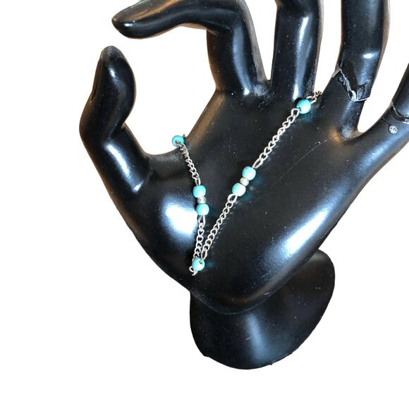 Women's Turquoise Bead Silver Tone Chain Anklet - Picture 1 of 6